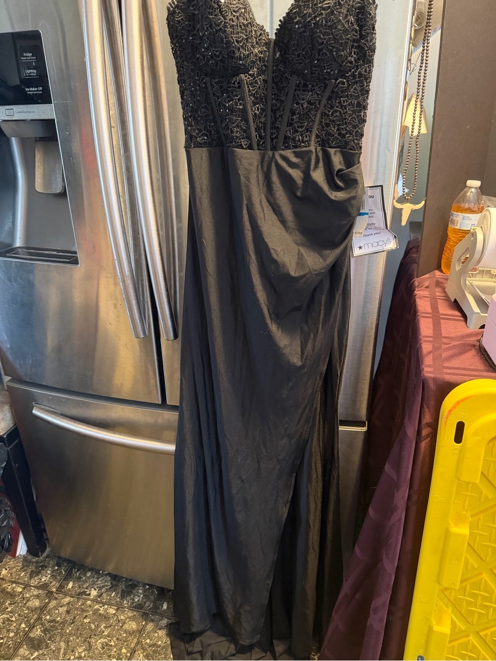 B Darlin Black Beaded Bustier Maxi Dress